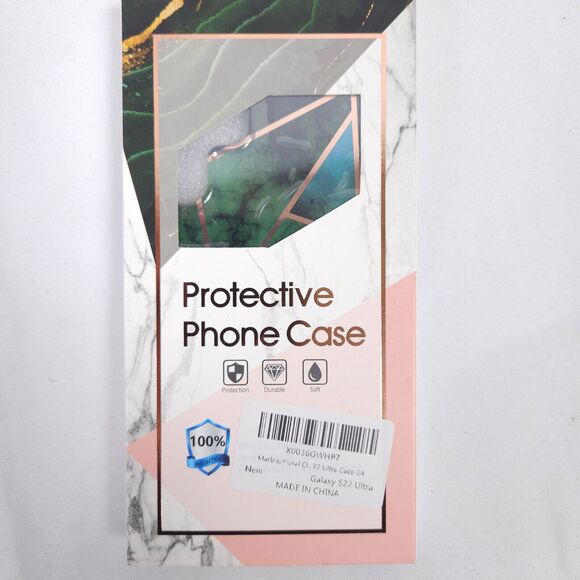 NIB Samsung Galaxy S22 Ultra Green Marble Design Protective Phone Case - Picture 1 of 4